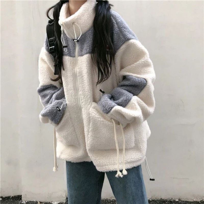 羊羔毛绒外套女潮冬季韩版学生宽松加厚棉衣新款百搭加绒卫衣