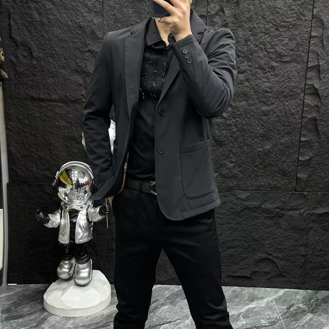 高档秋季休闲男士时尚修身百搭轻奢帅气西服外套-净版