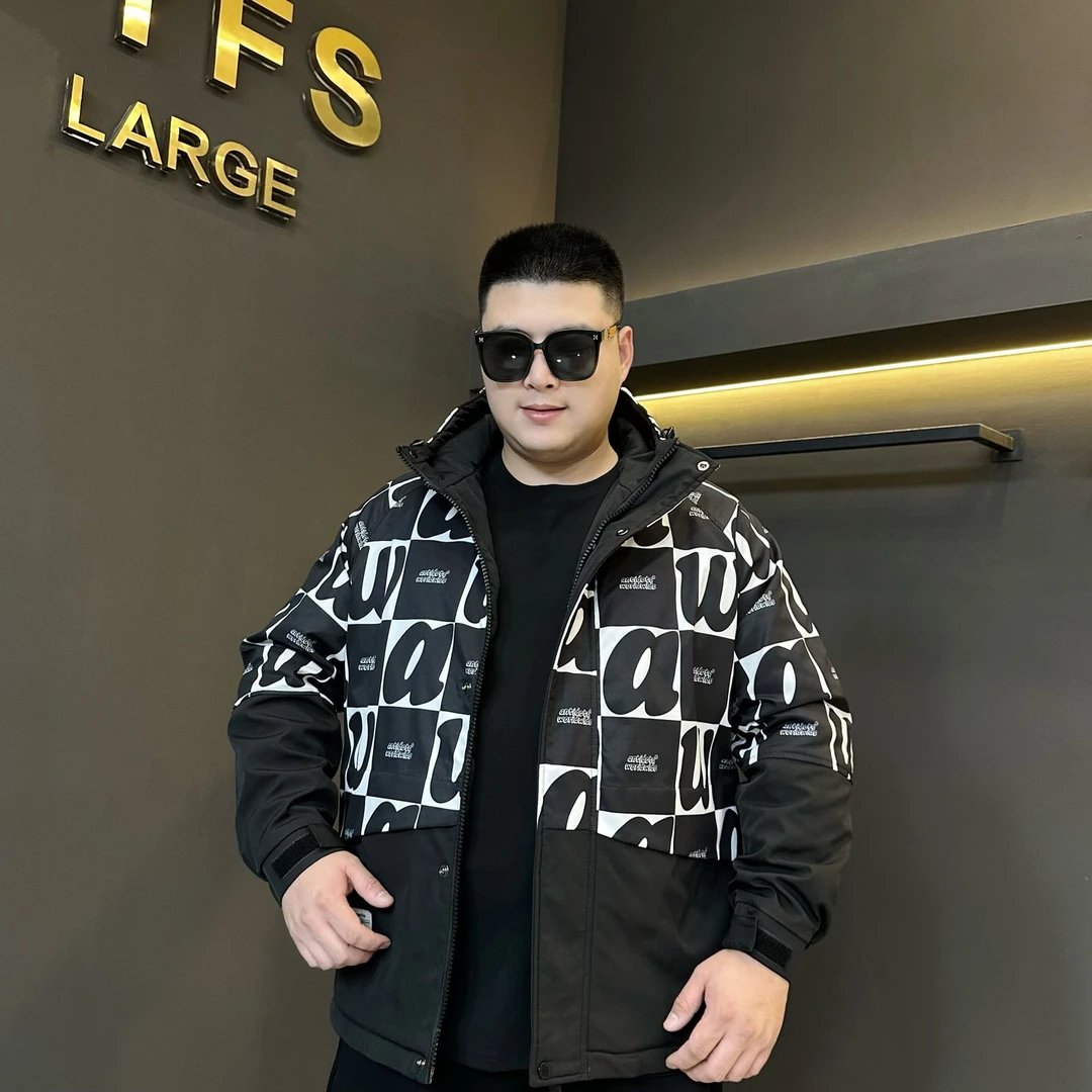 胖语大码男装 2024冬季新款潮牌百搭拼段式满印字母棉服88900#S