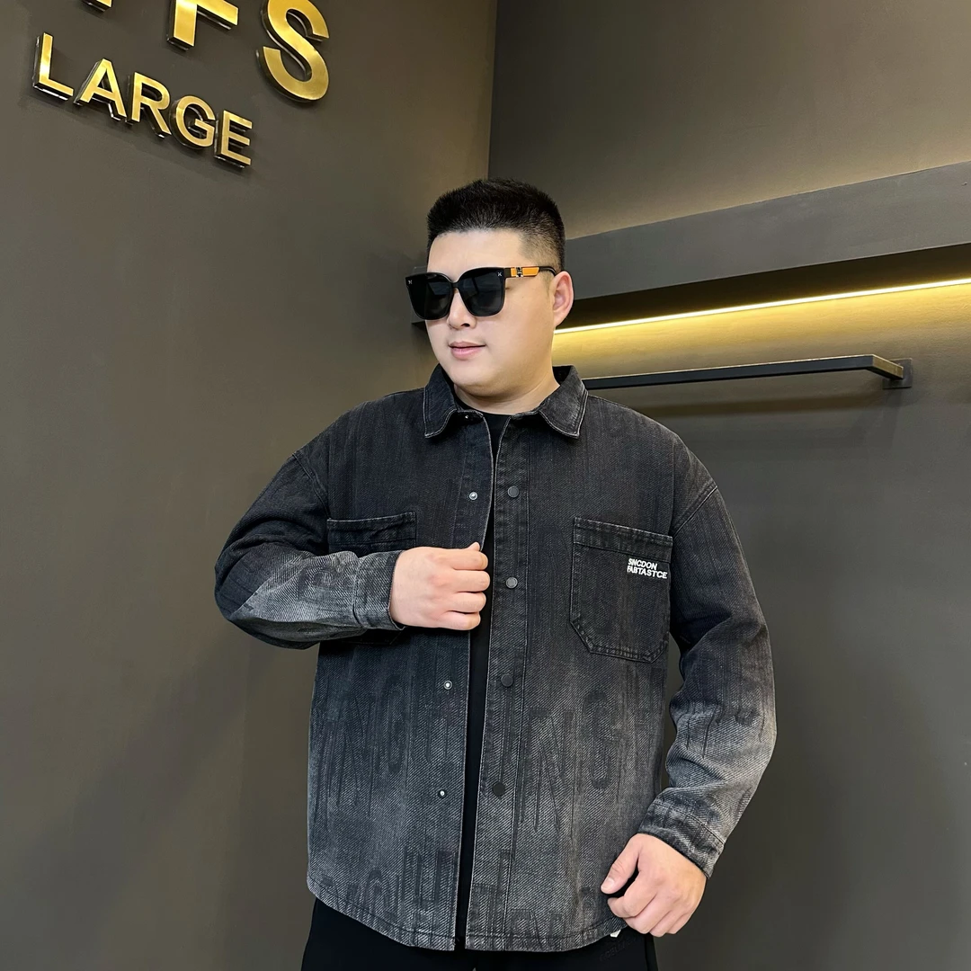 胖语大码男装 2024秋季新款简约百搭水洗渐变色牛仔外套88961#S