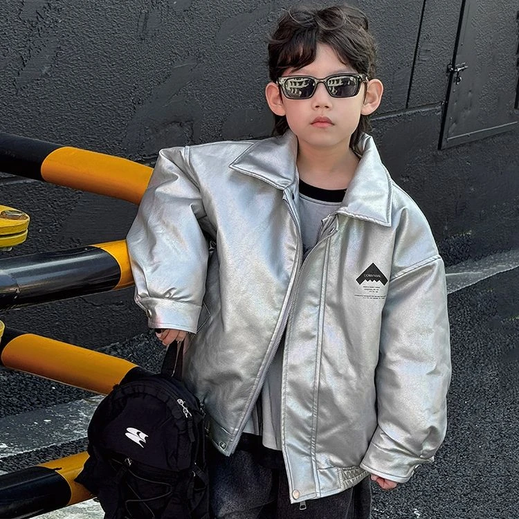 【小石头剪刀布】&24135款银色印花皮棉服