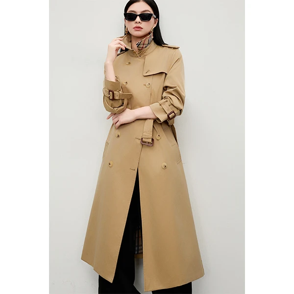 风衣外套女长款2025早春新款高端气质时尚风经典双排扣230303