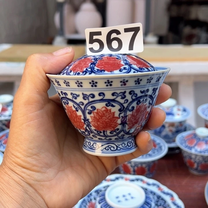杯青花釉里红釉下