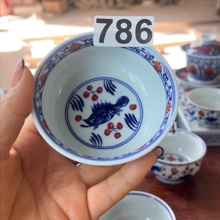 杯王*外青花釉里红釉下