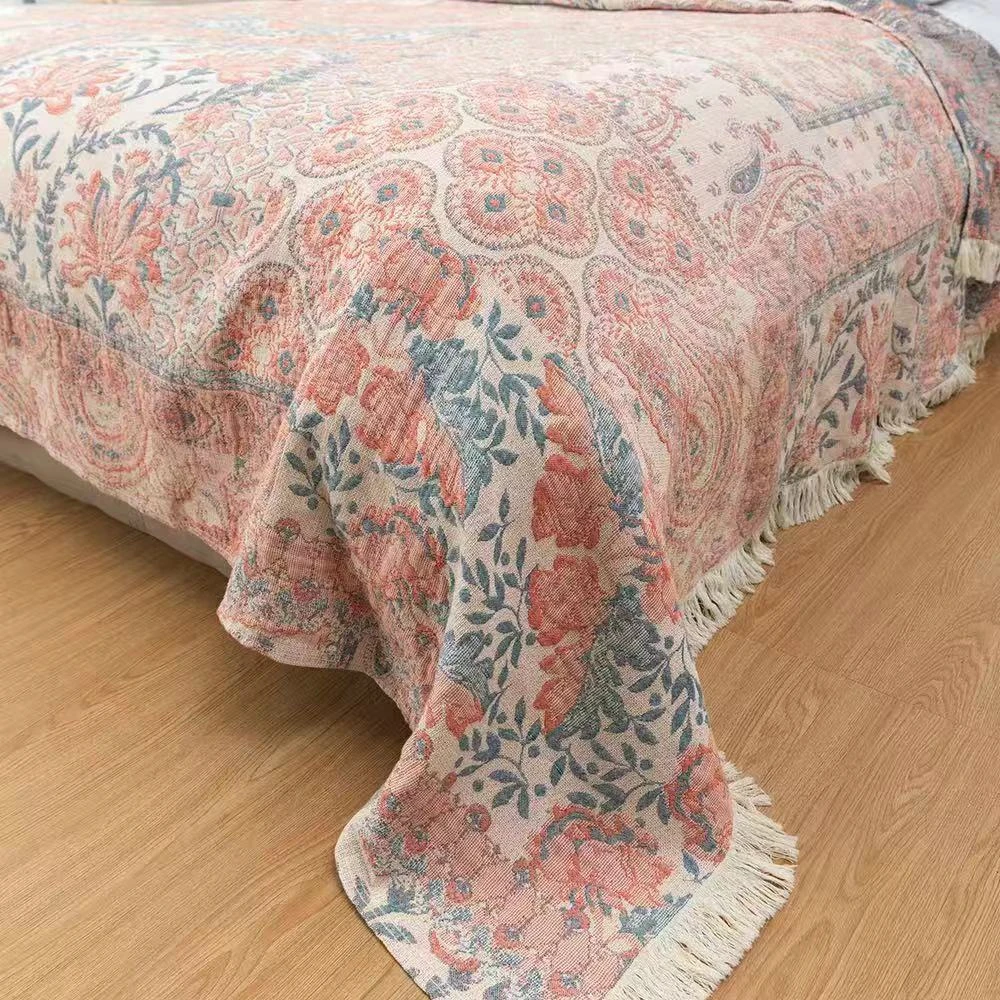 [粉色米亚]汉麻床盖多功能纱布毛巾被230*250cm