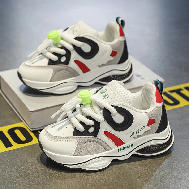 秋冬新款运动鞋皮面休闲鞋厚底男女童鞋高能感大童GS85