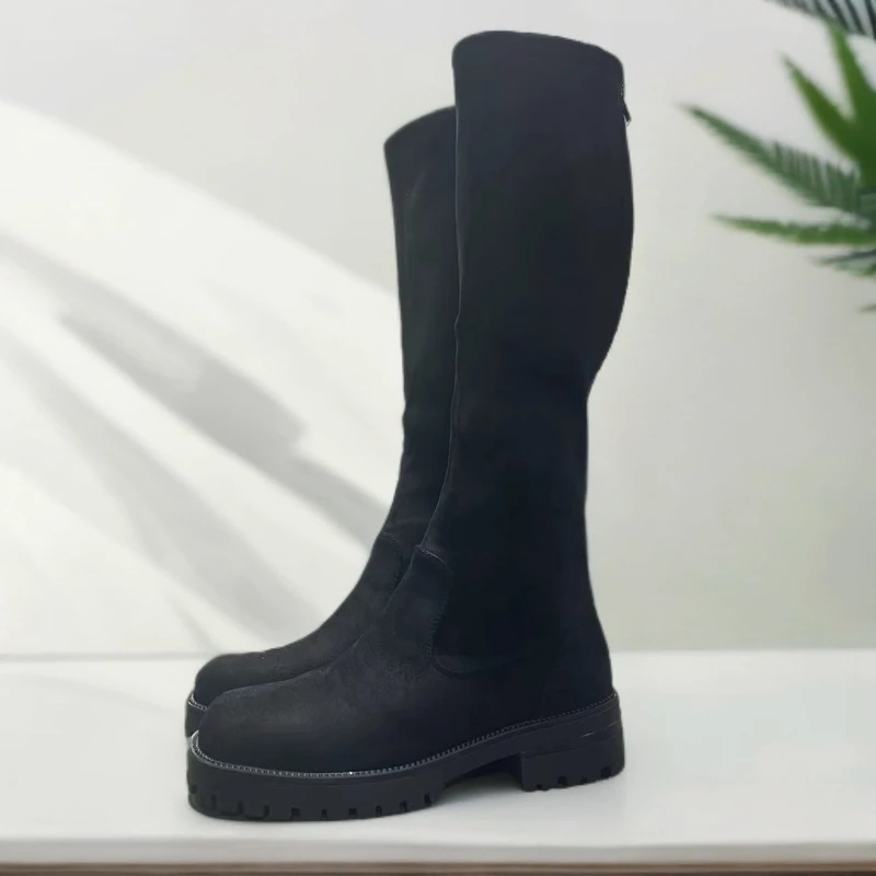 秋冬新款女士英伦风经典百搭长筒靴马丁靴KM218612-1B