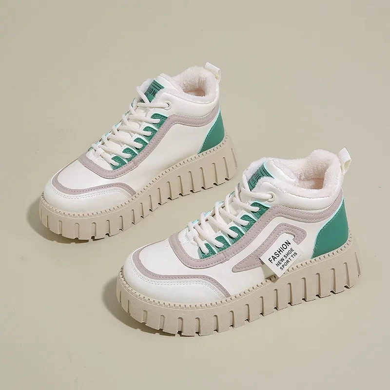 Ou Shi Yuan/欧诗媛女士秋冬时尚百搭加绒高帮休闲板鞋YB9030