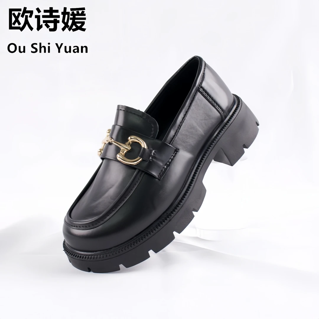 Ou Shi Yuan/欧诗媛女生时尚经典厚底英伦风小皮鞋乐福鞋666-7-黑