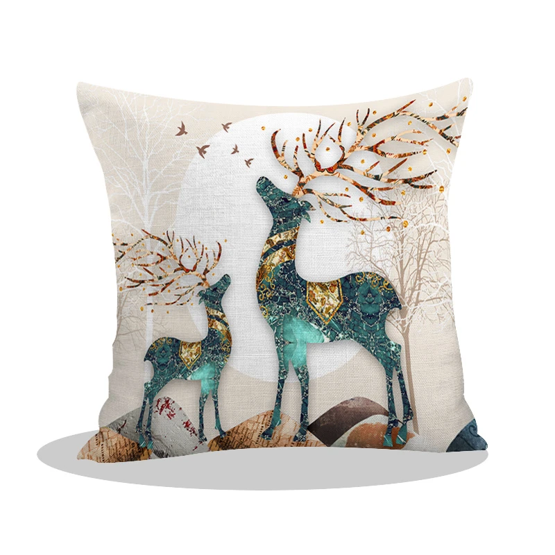 十字绣抱枕客厅欧式家用自己绣抱枕麋鹿北欧手工绣抱枕卧室抱枕套