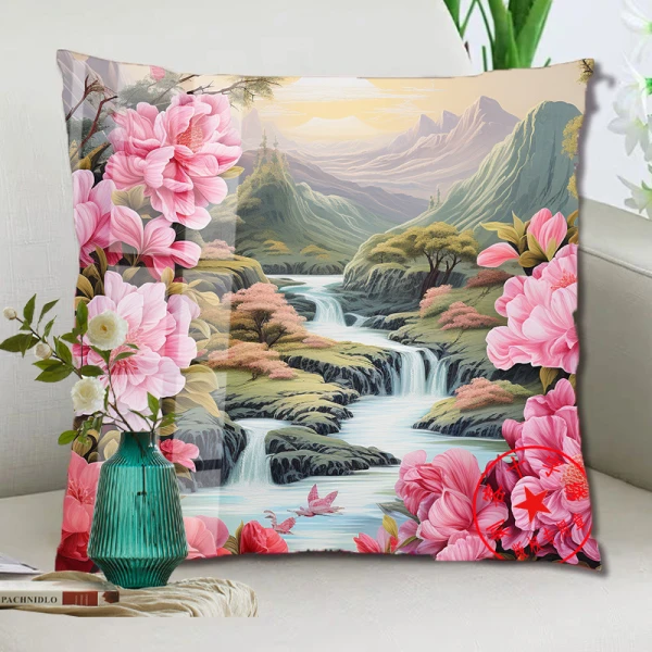 新款十字绣抱枕山水风景枕套靠枕沙发卧室车上自己绣满绣个性