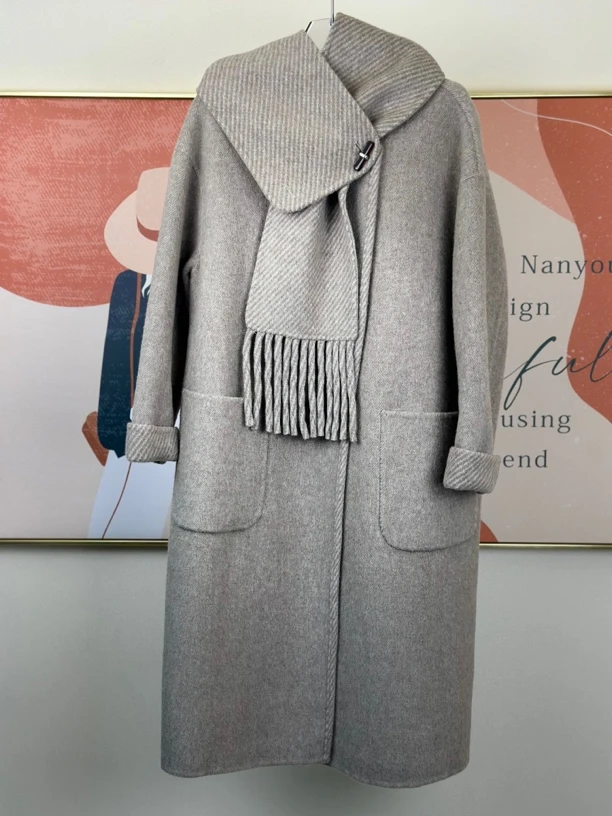 2024秋冬新款：时尚气质围巾款羊毛大衣外套（南油娜姐）24721