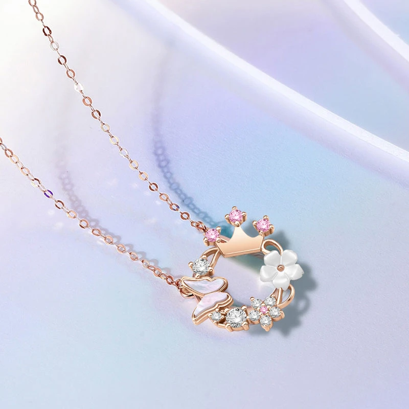 Disney/迪士尼 坠链均925银合成锆石 公主系列时尚轻奢银饰项链