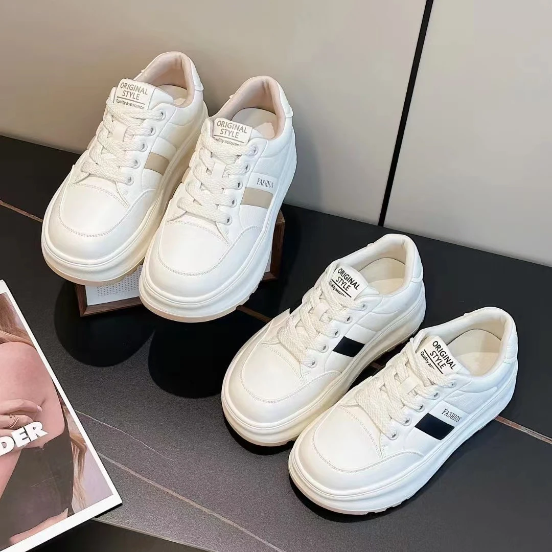 06027130女鞋小白鞋百搭真皮厚底单鞋运动网红夏季透气秋季系带