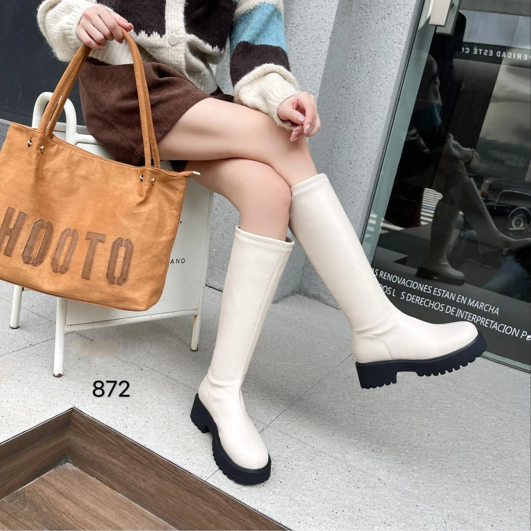 872高靴时尚百搭真皮粗跟骑士过膝秋冬棉长筒