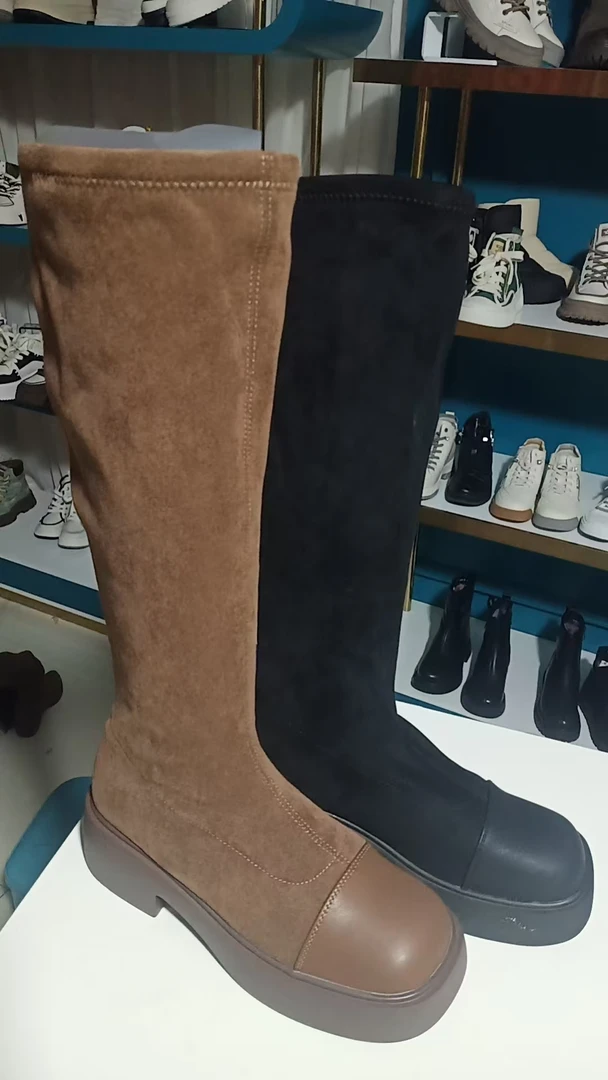 18112501中矮跟弹力高靴显瘦百搭加绒厚底秋冬长筒