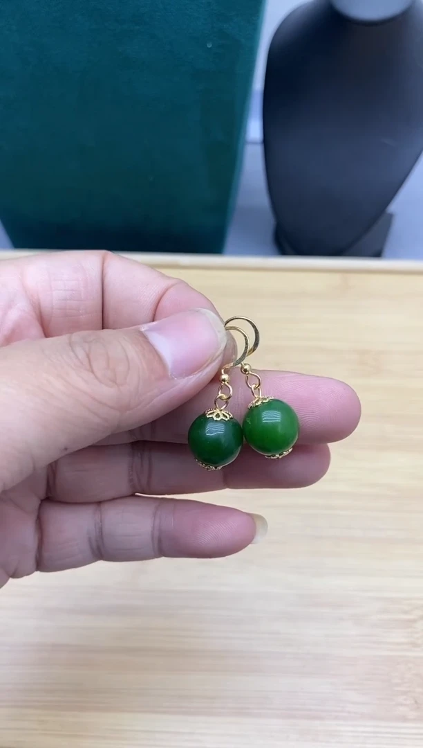 【闪购商品】和田玉耳饰银S925镀金镶嵌06
