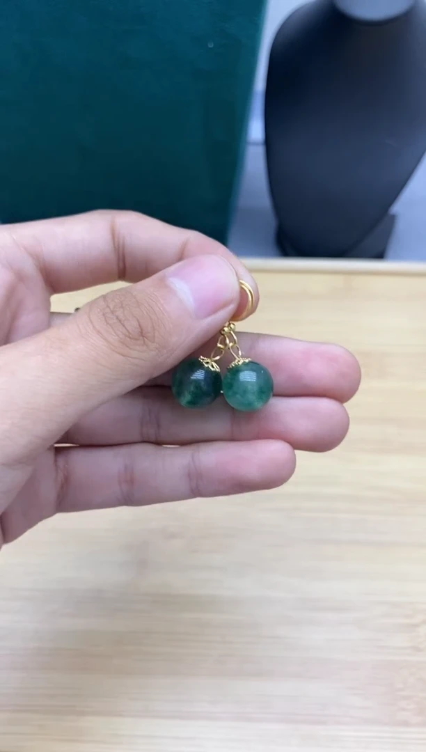 【闪购商品】翡翠耳饰银S925镀金镶嵌27