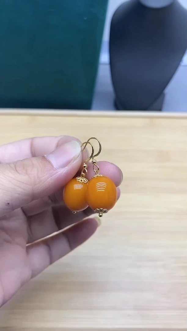 【闪购商品】蜜蜡耳饰银S925镀金镶嵌02