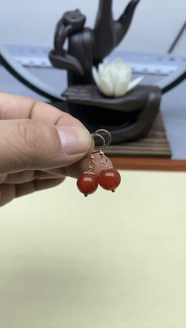 【闪购商品】南红玛瑙耳饰银S925镀金镶嵌59