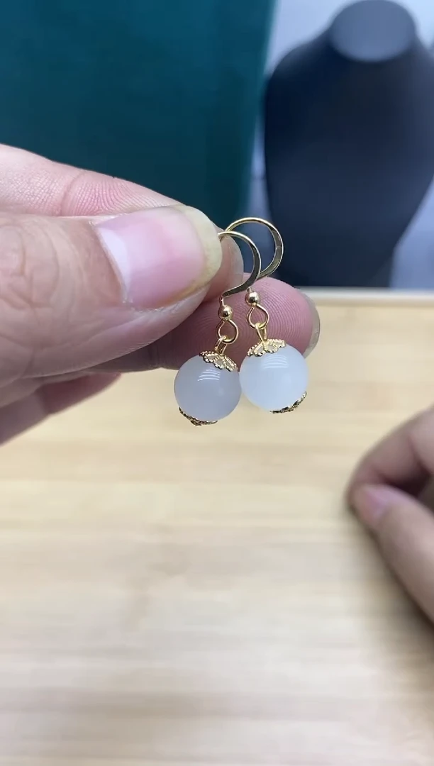 【闪购商品】和田玉耳饰银S925镀金镶嵌21