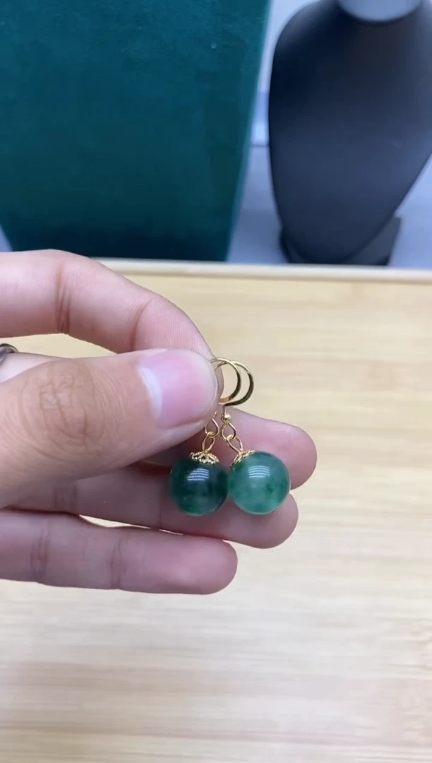 【闪购商品】翡翠耳饰银S925镀金镶嵌27