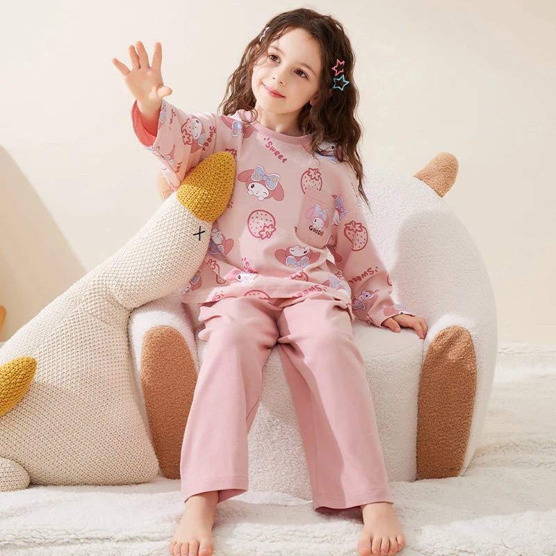 2024新款女童睡衣纯棉舒适亲肤柔软女孩家居服长袖长裤可爱卡通