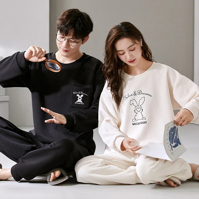 秋冬季新款情侣棉质睡衣夹层棉加厚保暖冬天男士女士家居服套装