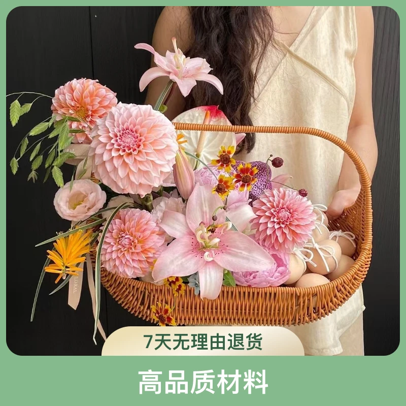 仿藤编箩筐户外野餐篮菜篮子手提篮月子鸡蛋花篮成品月子鸡蛋花篮