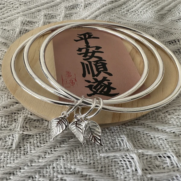 足银银制品 A07三生三世树叶吊坠手镯足银