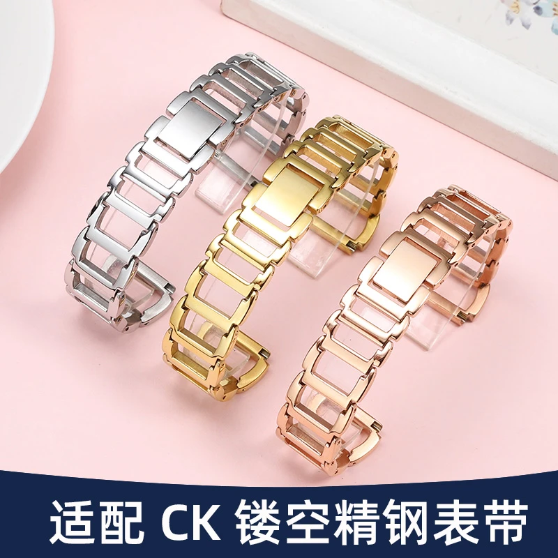 适配CK镂空手表带钢带 女K3G236/235/231 K2G236/231玫瑰金色表链