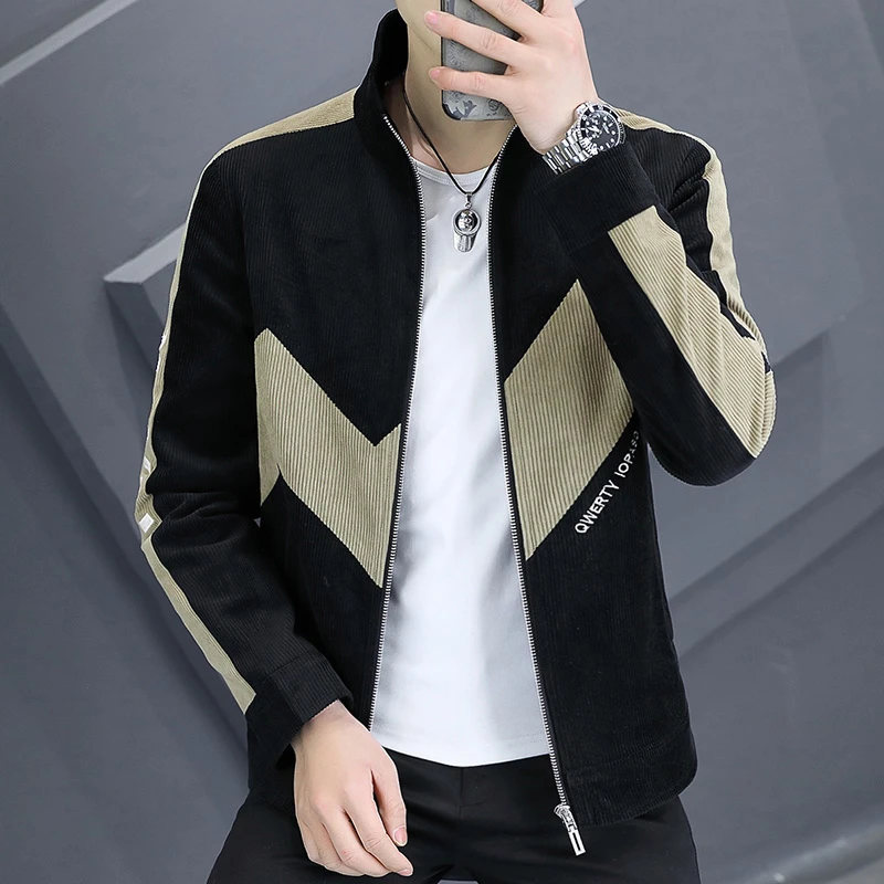 2024春季新款翻领夹克外套男士立领拼色修身春秋薄款上衣潮流百搭