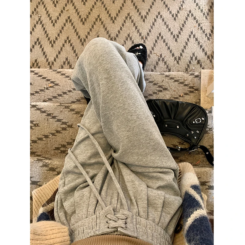 小屿家【抽绳裤】2023春款阔腿裤新品高腰显瘦垂感窄版休闲长裤女