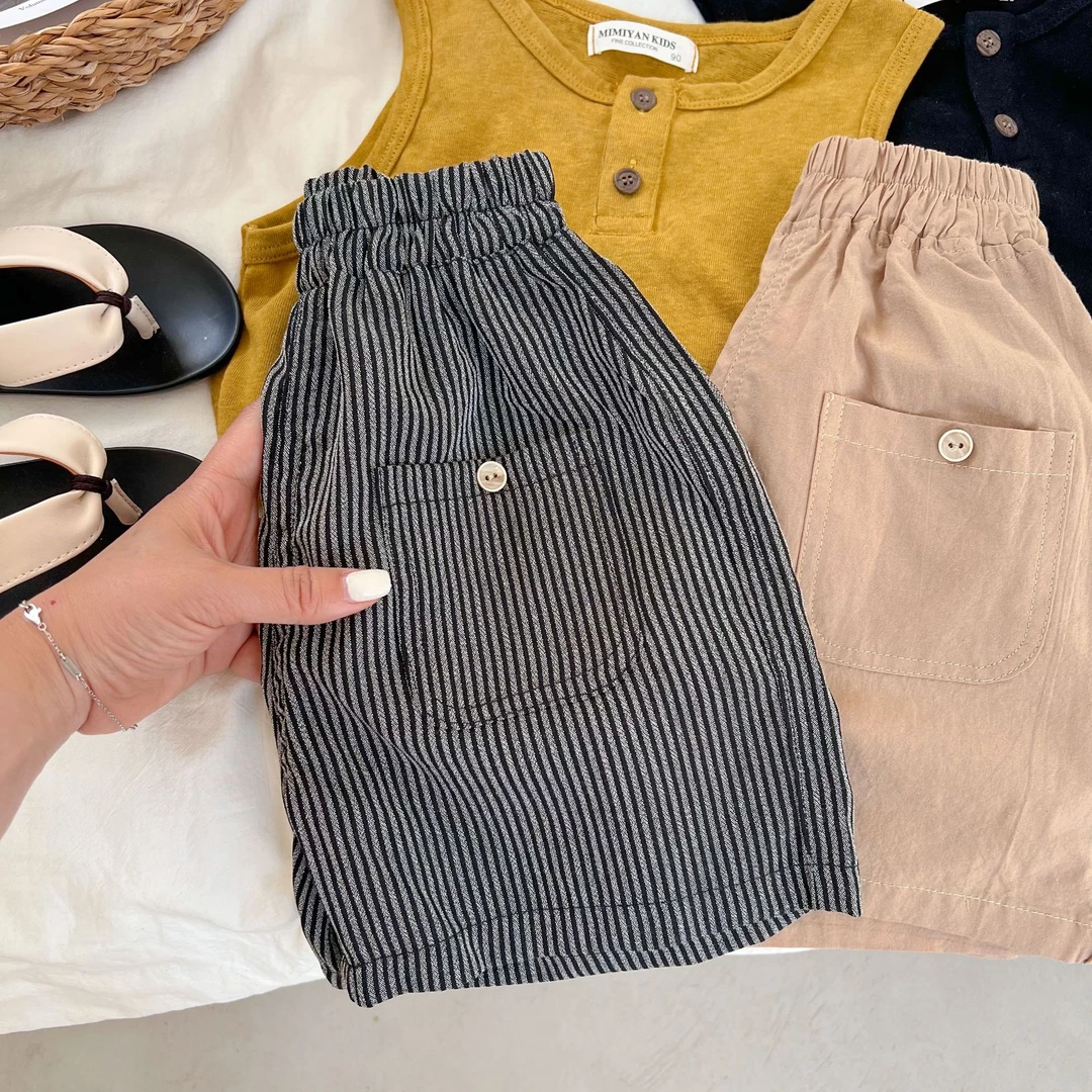 儿童短裤2025夏季新品男女童条纹口袋中裤宝宝百搭五分裤潮