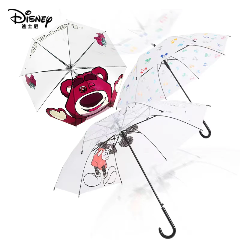 迪士尼米奇透明雨伞长柄儿童成人8骨抗风型小清新简约长柄伞明