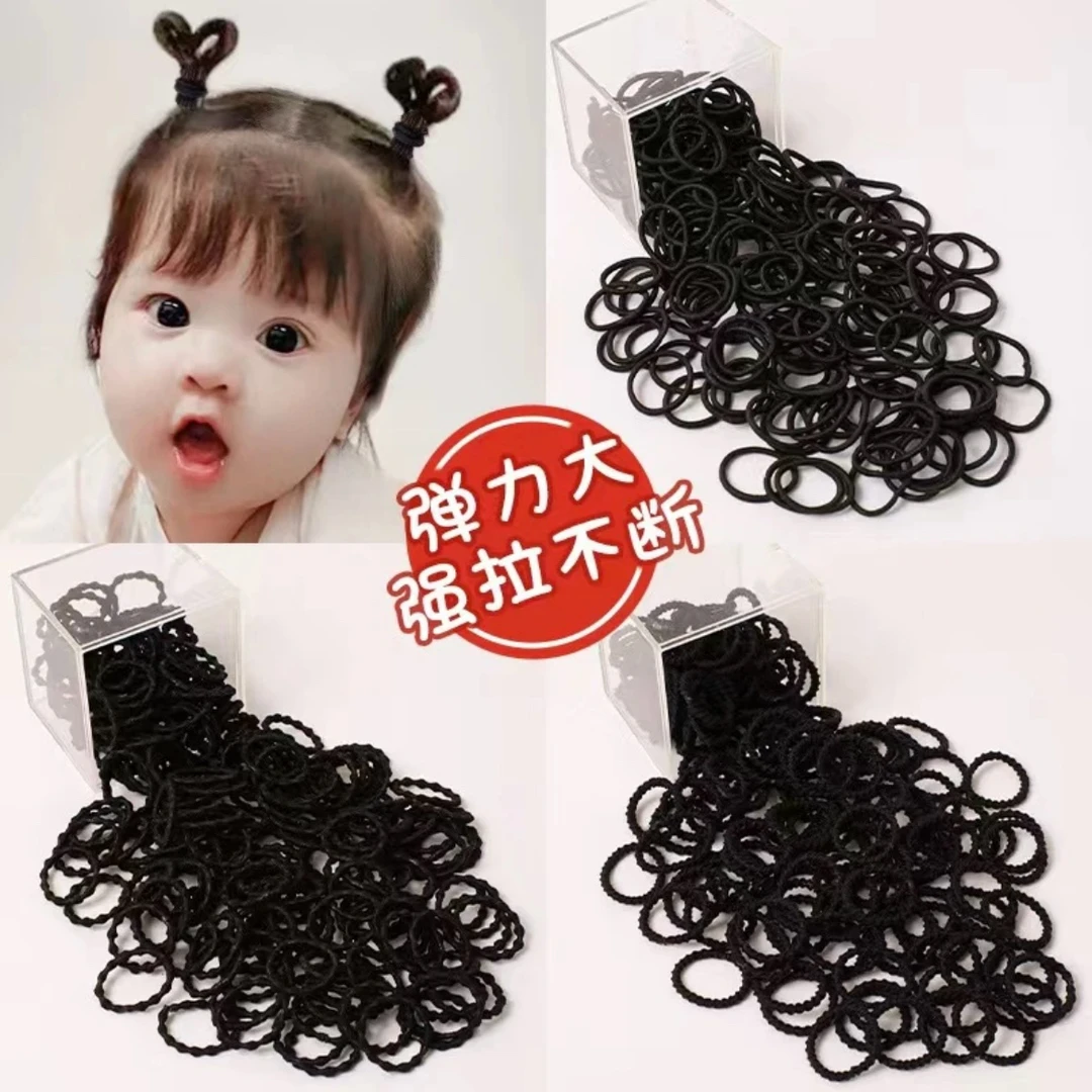 皮筋女儿童扎头发高弹力耐用宝宝发圈发量少不伤发黑色百搭小皮筋