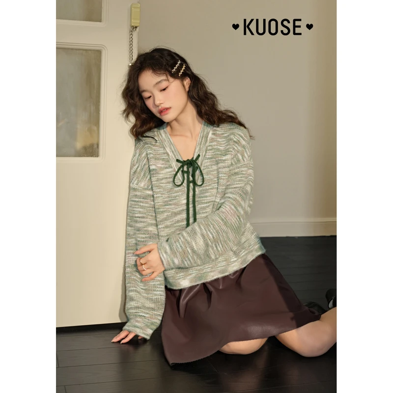 阔色v领慵懒短款毛衣2024秋冬新款女装软糯针织衫上衣KSH2409053