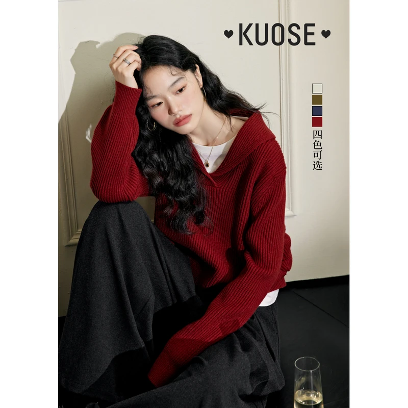 【调色盘】阔色秋冬外穿针织衫女慵懒冬短款套头加厚毛衣KSH2311002