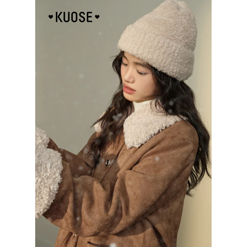 【榛果摩卡】阔色仿麂皮外套皮草秋冬新款洋气加厚上衣KSS2410002