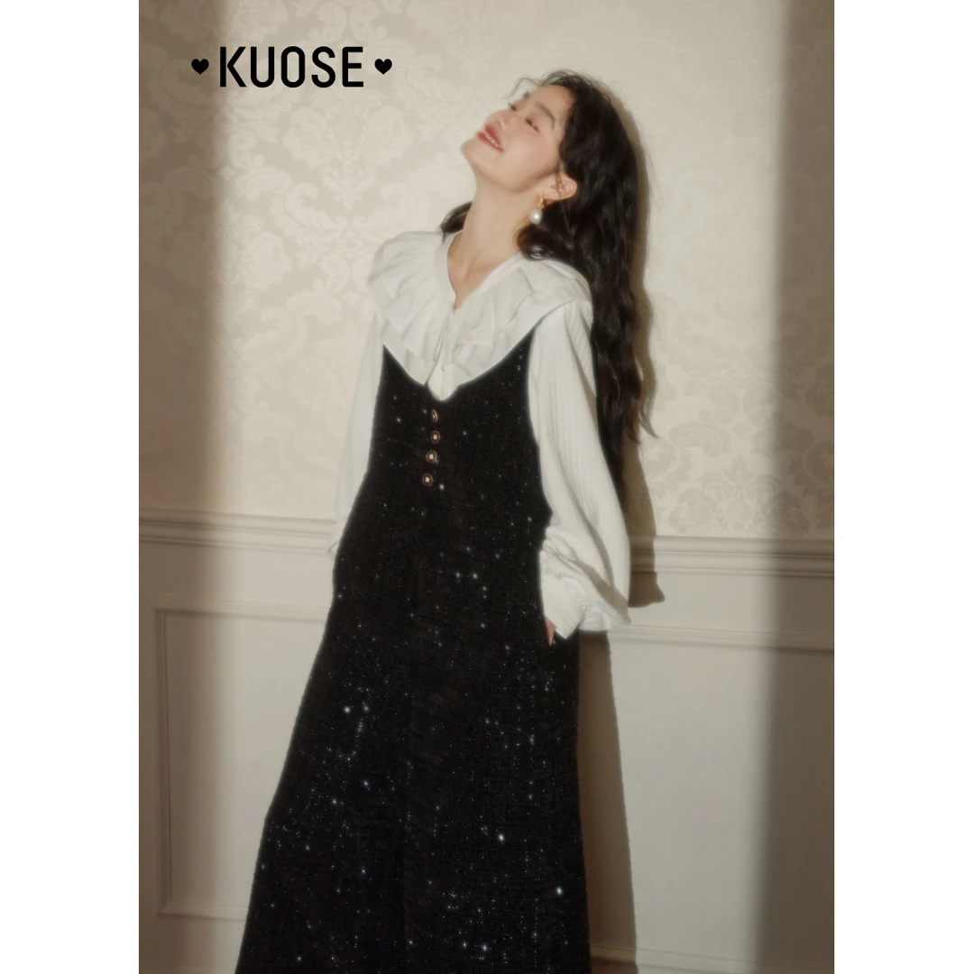 阔色宽松阔腿休闲背带裤女2024秋冬新款吊带裙裤长裤子KSF2411005