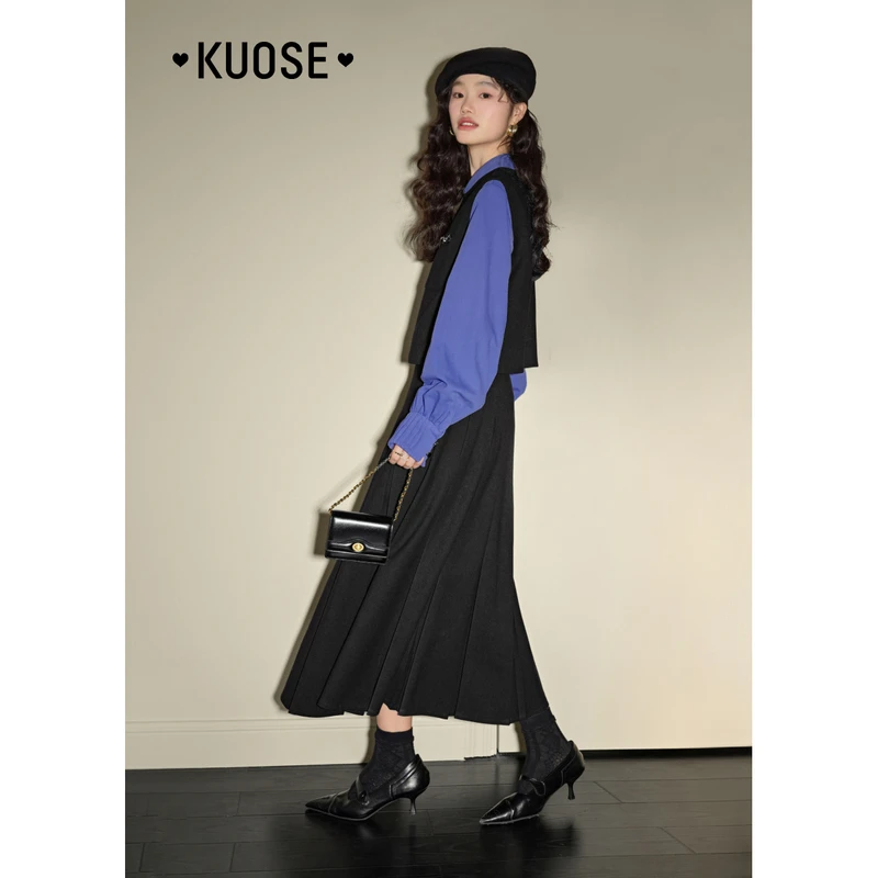 阔色衬衫马甲一整套裙子两件套装2024秋季女上衣新款KSI2409018