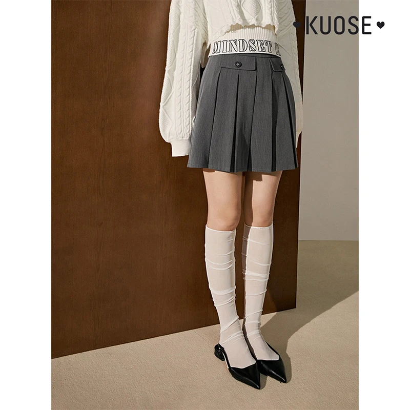 阔色春季时尚百搭显瘦高腰复古半身裙女百褶半身裙子 KSI2207001
