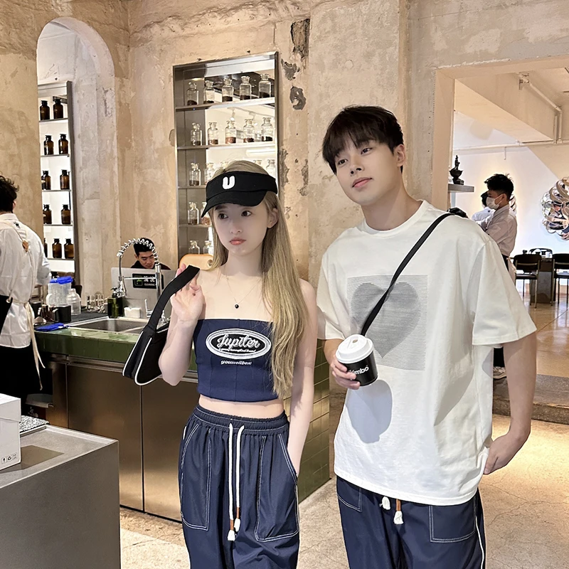 UBEX7【三金七七】春夏嵌条工装裤中性撞色拼接休闲情侣装法棍裤