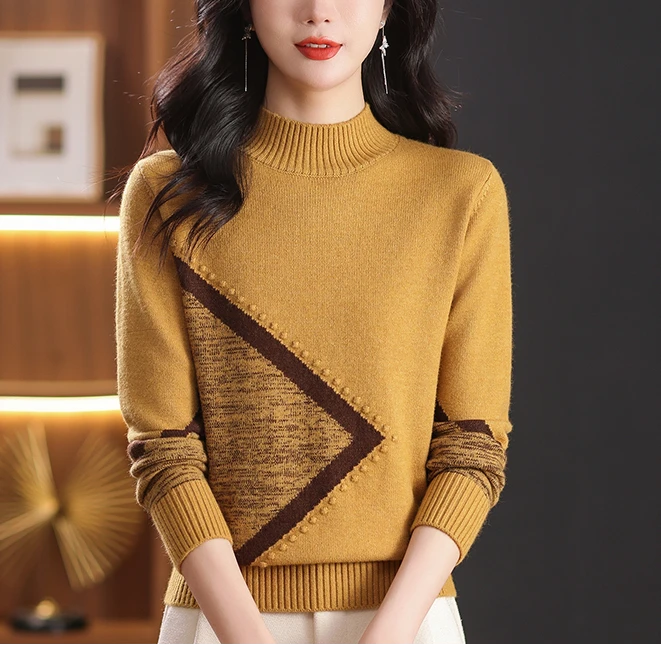 半高领毛衣女秋冬时尚加厚内搭锁温蓄热上衣宽松减龄针织打底衫