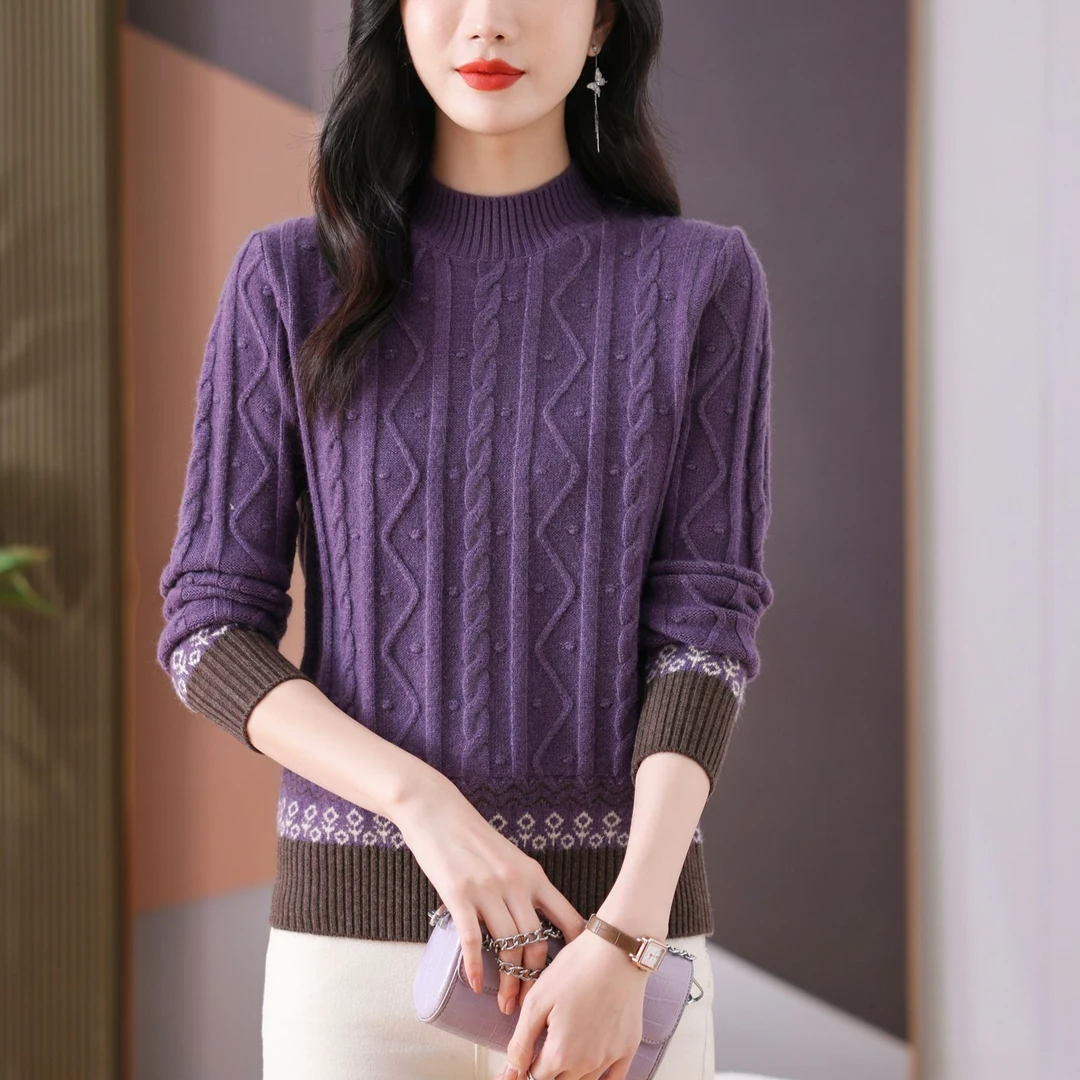 半高领加厚拼色内搭针织毛衣女秋冬款洋气外穿高级锁温蓄热打底衫