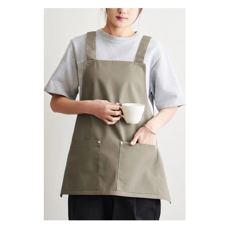 防水短款帆布防油餐饮咖啡印字家用工作奶茶厨房定制围裙工作服