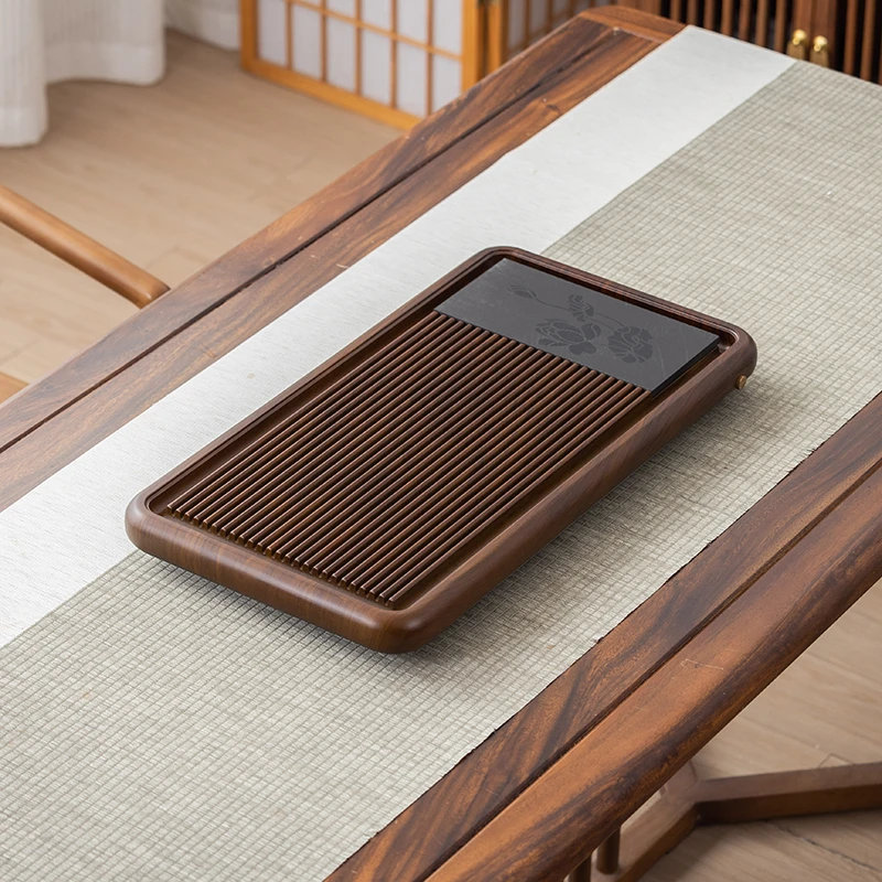 花梨色/黑檀色【荷花60*32】茶盘实木家用小型干泡茶台整块高端