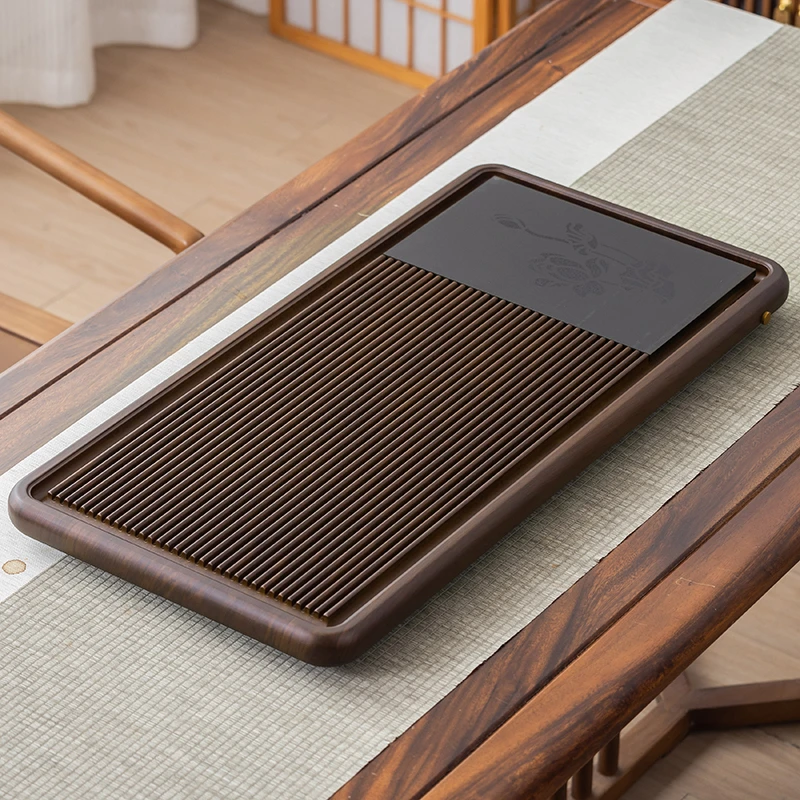 花梨色/黑檀色【荷花90*40】茶盘实木家用小型干泡茶台整块高端