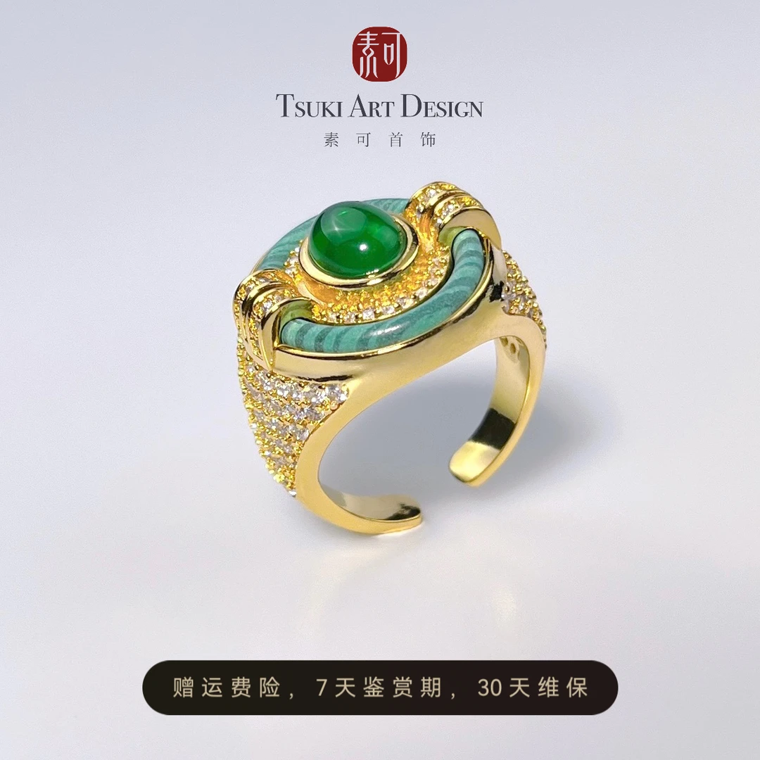 铜合金戒指 法式优雅【斯嘉丽】Scarlett 高级独特绿色戒指J76