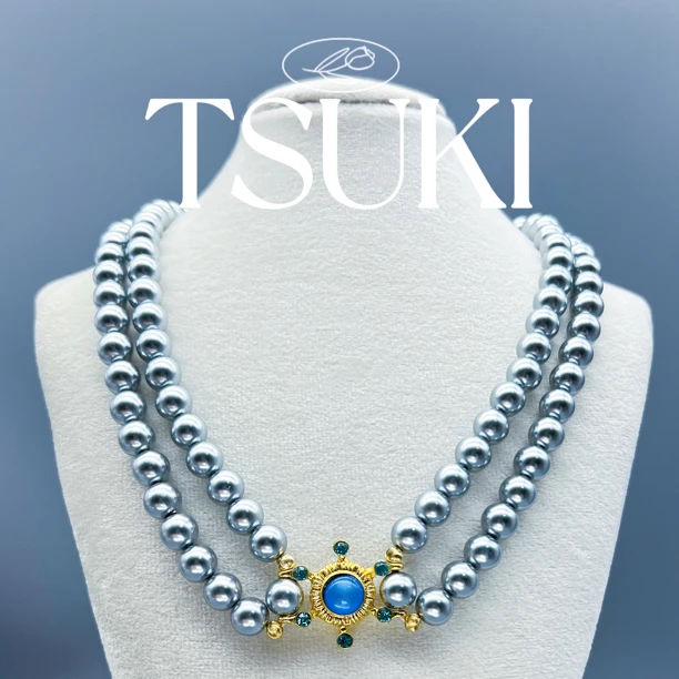 铜合金项链 法式优雅【梅丽莎】轻奢银灰色磁吸双层珠珠项链X265